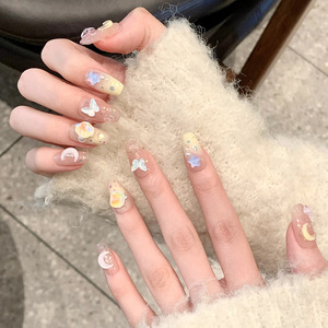 美拉德穿戴甲摩卡星月蝴蝶美甲ins高级纯欲风显白法式穿戴式指甲