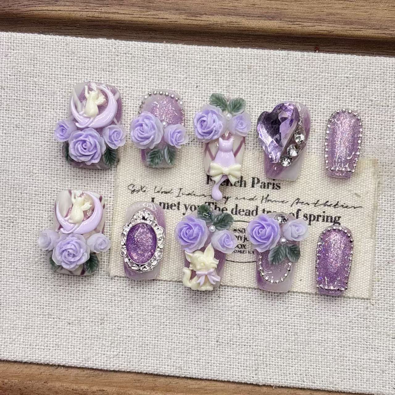 紫色猫眼纯手工穿戴甲