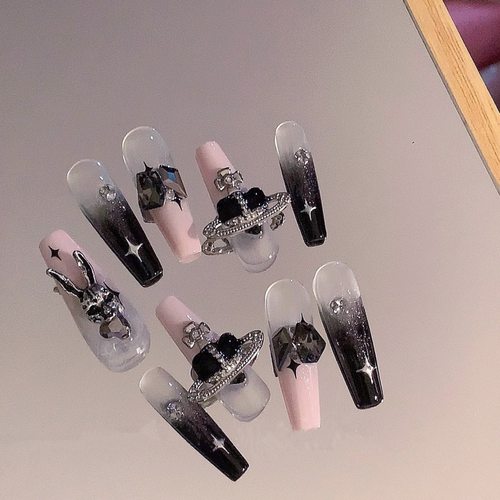 小兔星芒长款镶钻辣妹穿戴甲
