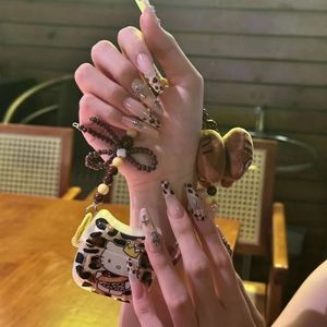 纯手工穿戴甲甜酷辣妹长款豹纹克罗心高级感棕色显白可拆卸美甲贴