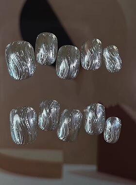 短款轻奢显白魔镜粉银色穿戴甲