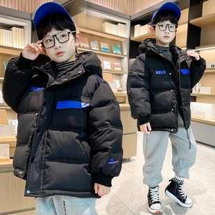 儿童洋气宽松羽绒棉服2025新款冬季男童棉袄织带保暖加绒加厚外套