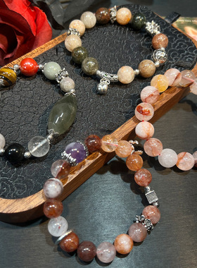 天然水晶多宝手链女薰衣粉晶柠檬晶红胶花黄塔晶海蓝宝草莓晶手串