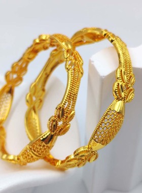 2025阿拉伯中东热卖沙金手镯保色金镯子迪拜埃及婚庆开口金手环女