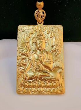 2026新中式国风沙金御龙观音方牌吊坠挂坠黄金色高级感佛牌男项链