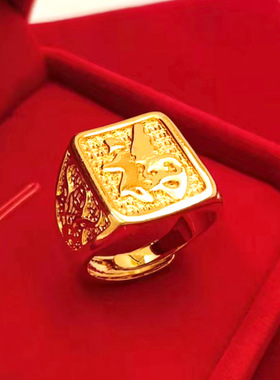 2025新款福字开口传福戒指仿金装逼饰品镀锡金宽面真空电镀指环男