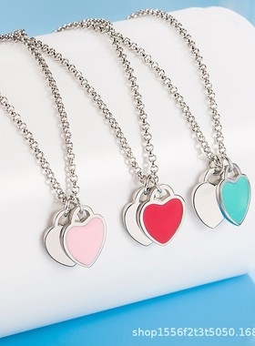 2025新款爱心电镀吊坠项链女红色绿色粉色可爱项链轻奢简约项饰品