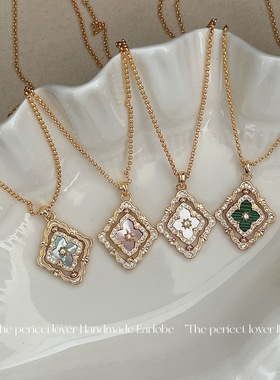 女款法式古风高级感百搭双面贝壳镂空锆石精致项链颈链时尚锁骨链