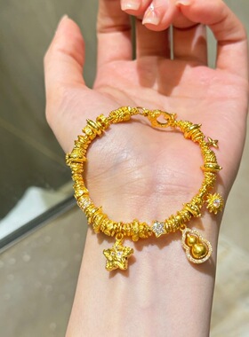 抖音爆款沙金点钻锤纹星星葫芦多宝盘缠手链新中式轻奢手串送