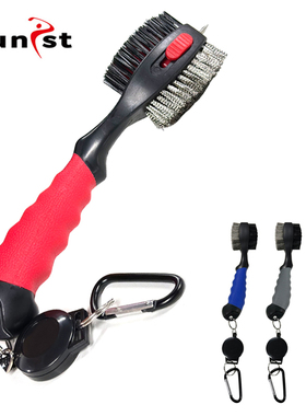 高尔夫球杆刷双面清洁刷多功能钢刷尼龙刷带可伸缩凹槽清沟器挂钩