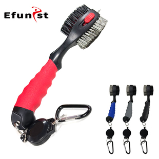 高尔夫球杆刷双面清洁刷多功能钢刷尼龙刷带可伸缩凹槽清沟器挂钩