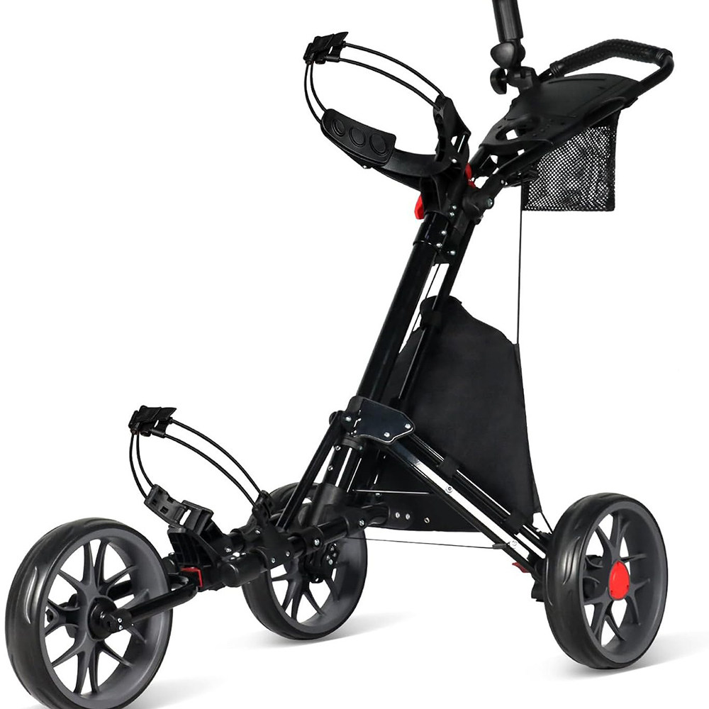 高尔夫球包车便携式三轮铝合金球车带雨伞架刹车手推车可折叠手拉