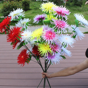 清明仿真假菊花高枝1米5头菊花束扫墓坟上用的花陵园公墓地摆放花