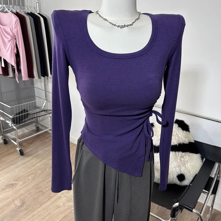 长袖甜辣抽绳绑带不规则下摆