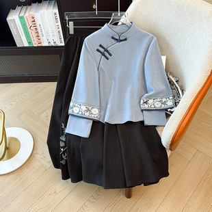 微笑向暖 新中式古风汉服套装少女气质国风盘扣上衣半身裙两件套