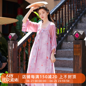 闲淡妆匀 复古改良汉元素连衣裙 天丝印花拼接宽松七分袖夏季裙子