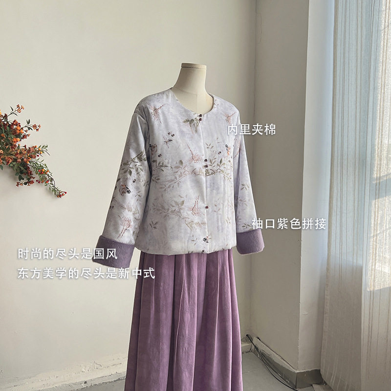 微笑向暖  复古新中式国风秋冬紫色加厚印花外套气质夹棉棉服,女装/女士精品,棉衣/棉服,淘宝优惠券,粉丝福利购,淘宝优惠卷