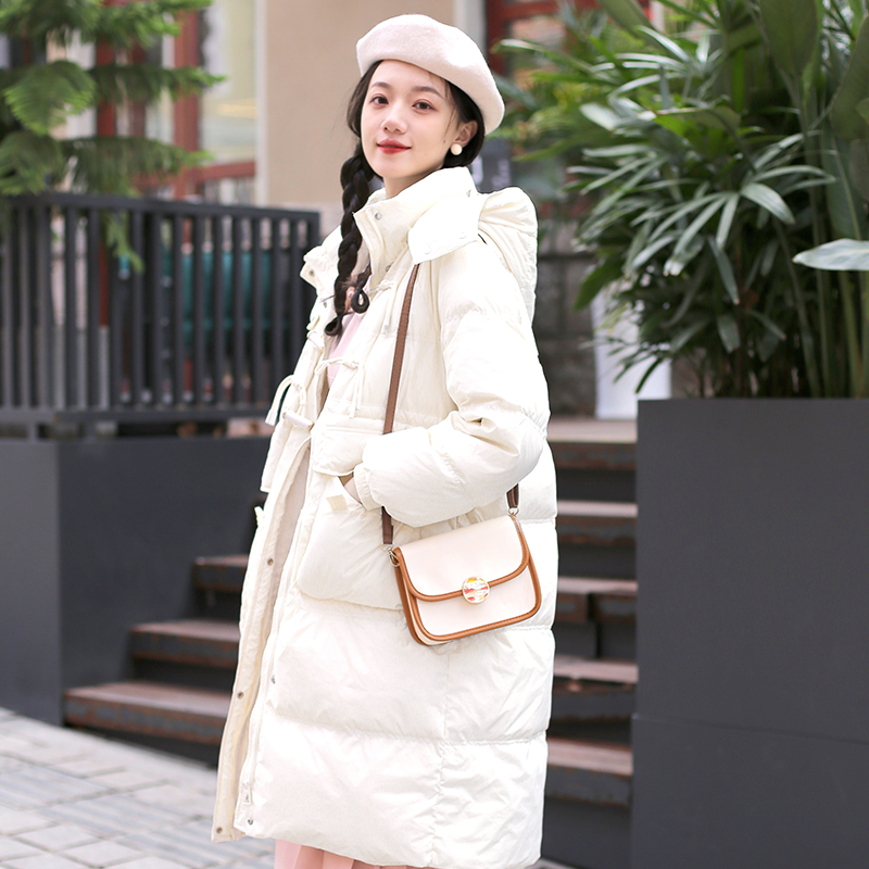 微笑向暖 国风中长款羽绒服女2024冬季小个子加厚保暖白鸭绒外套