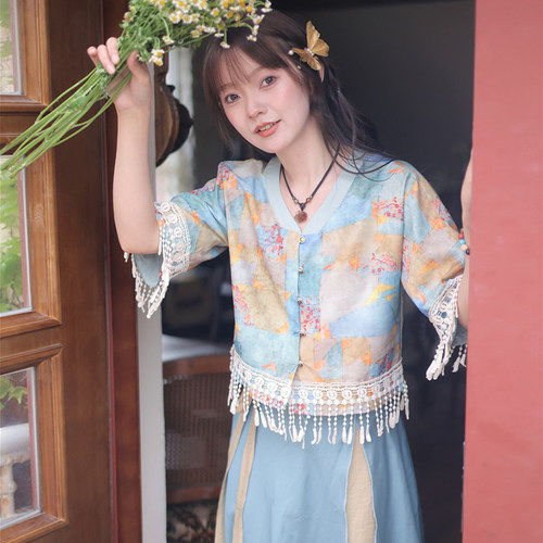 微笑向暖衬衫半裙新中式印花