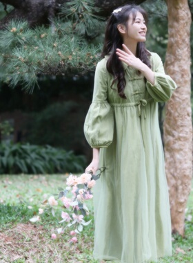 微笑向暖 记得绿罗裙清新森系少女显白绿色连衣裙夏款宽松娃娃裙