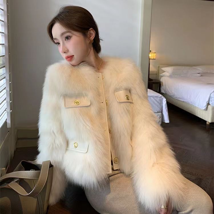小香风气质皮草仿狐狸毛外套女秋冬季小个子洋气百搭短款毛毛上衣