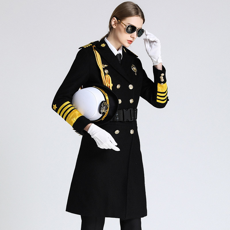 海员制服大衣女冬长款制服修身过膝船长制服毛呢子风衣外套船员服