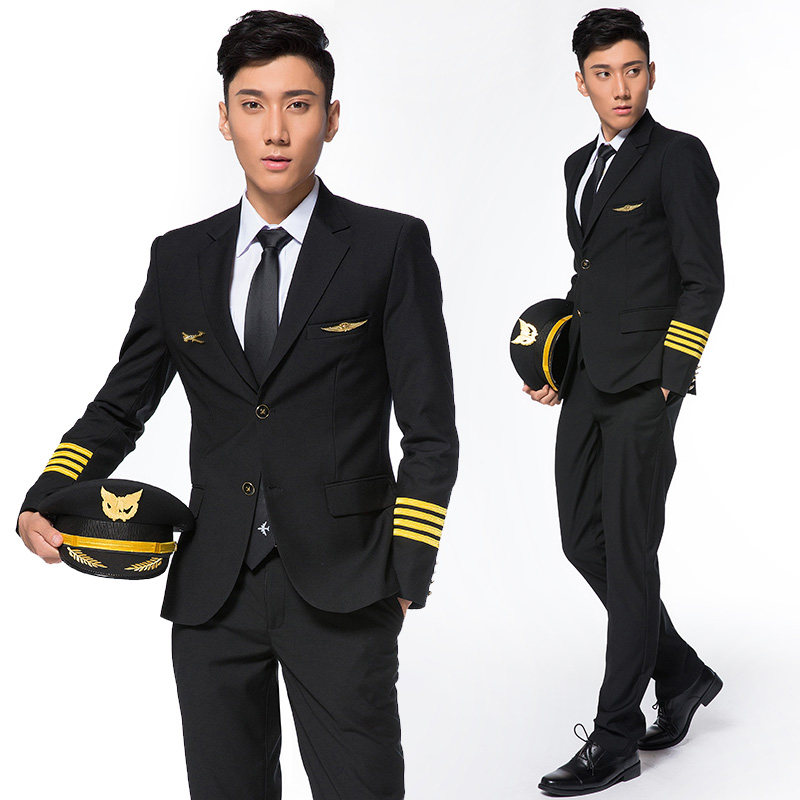 航空工作套装机长制服男空少飞行员制服主持演出修身西服外套保安