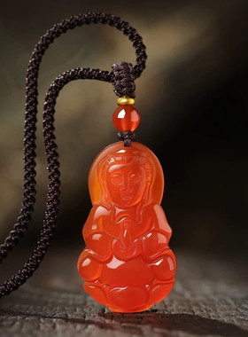 视频祝福红玛瑙观世音吊坠男项链
