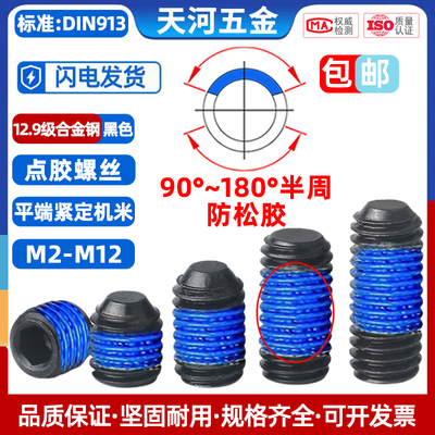 12.9级内六角点胶平端涂蓝胶防松