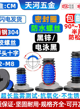 304不锈钢电泳黑色薄头扁平头十字CM密封圈防水点胶防松螺丝M2-M6