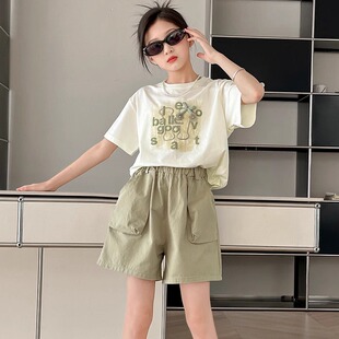 女童夏季短袖T恤套装2026新款儿童运动洋气短裤韩范大童两件套潮