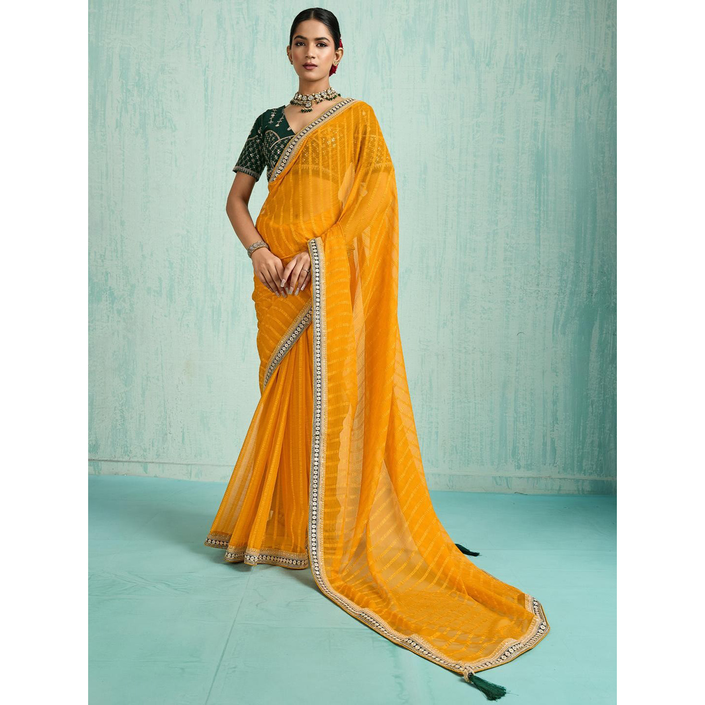 新款优雅气质印度纱丽雪纺刺绣节日聚会女裹裙民族风小众