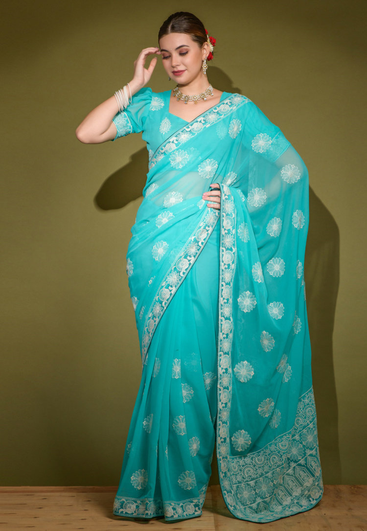 2023夏净色乔其纱刺绣印度纱丽修身显瘦素雅民族风女裹裙长裙4款