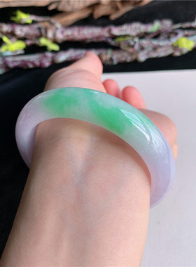 7月新品鸿玉翡翠55圈口冰糯种紫罗兰飘阳绿正圈手镯女款13LL50629