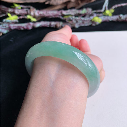 7月新品 鸿玉翡翠55圈口冰种晴水绿花正圈玉手镯女款正品4W20630