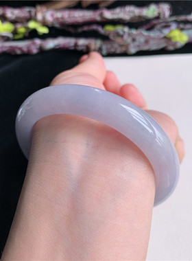 6月新品鸿玉翡翠56圈口冰糯种紫罗兰飘阳绿正圈玉手镯女款5V60618