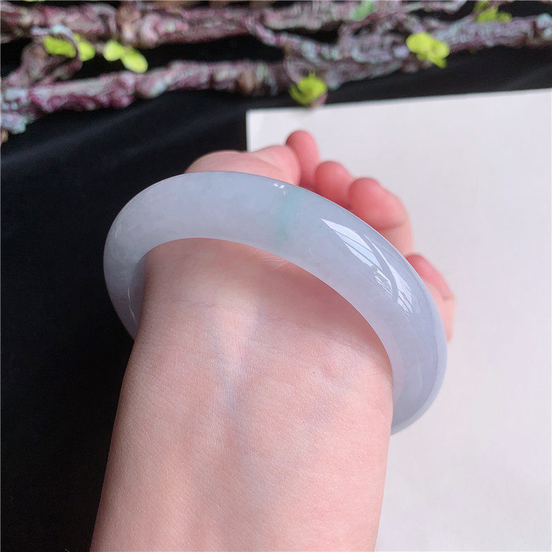 4月新品 鸿玉翡翠57圈口冰种紫底正圈手镯正品6K60410