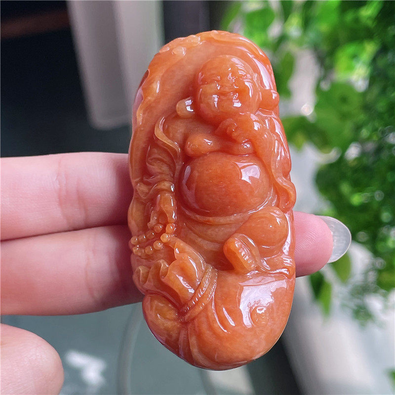 10月新品 鸿玉翡翠冰糯种黄翡弥勒佛精美吊坠  正品A货 A661020