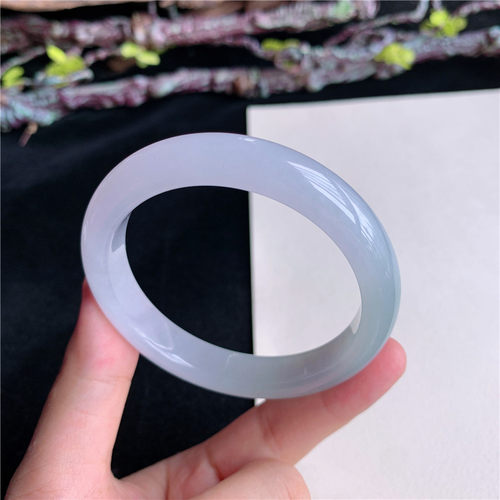 7月新品 鸿玉翡翠52圈口冰糯种紫罗兰正圈玉手镯女款正品10L50717