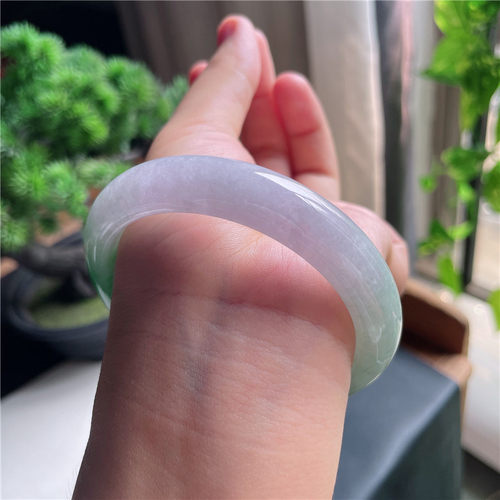 9月新品 鸿玉翡翠58圈口冰种紫韵飘阳绿正圈玉手镯女款9Y90921