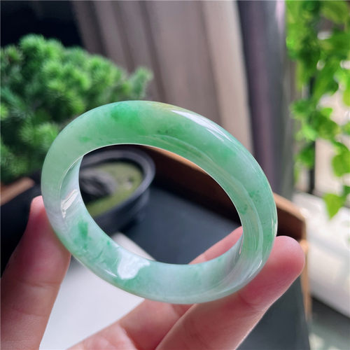 10月新品 鸿玉翡翠50圈口冰种飘阳绿花正圈玉手镯女款12H71008