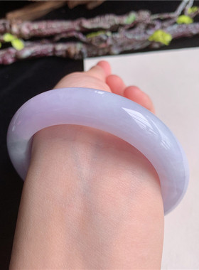 4月新品 鸿玉翡翠53圈口冰糯种紫罗兰正圈玉手镯女款 正品2G80429