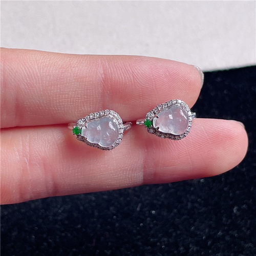 9月新品 鸿玉翡翠18k金镶嵌冰种起光白冰招财葫芦耳钉一对A880901