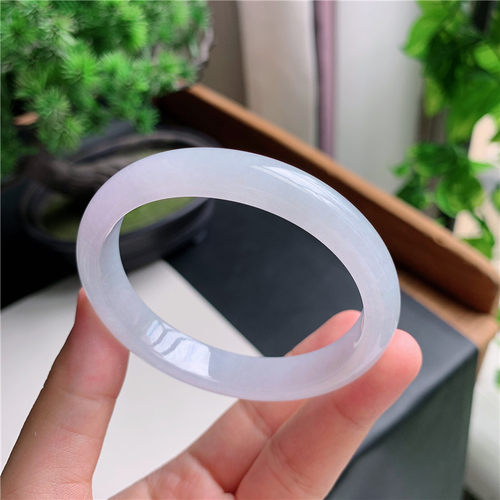 9月新品 鸿玉翡翠55圈口冰种紫底贵妃玉手镯女款正品7V50902
