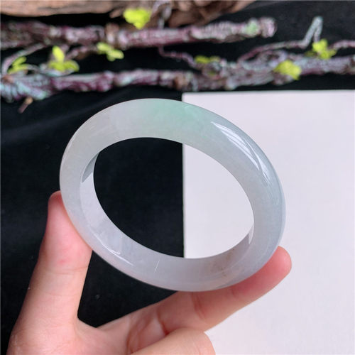 8月新品鸿玉翡翠52圈口冰糯种淡紫淡绿正圈玉手镯女款正品8G60801
