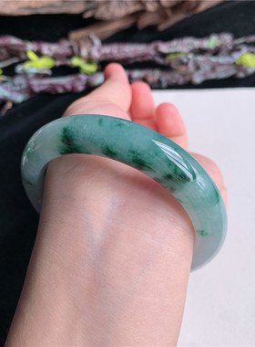 7月新品 鸿玉翡翠58圈口冰糯种飘绿花正圈玉手镯女款正品10X20706