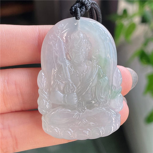 10月新品 鸿玉翡翠冰糯种飘绿文殊菩萨精美吊坠 正品P21010