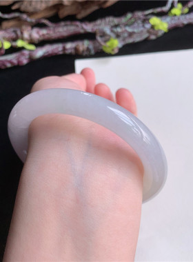 4月新品 鸿玉翡翠57圈口冰糯种淡紫底圆条手镯正品6G80415