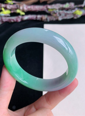 6月新品 鸿玉翡翠52圈口冰糯种带紫飘阳绿正圈玉手镯女款22X90625