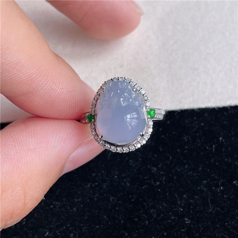 8月新品 鸿玉翡翠18k金镶嵌冰糯种紫罗兰招财貔貅精美戒指A880812